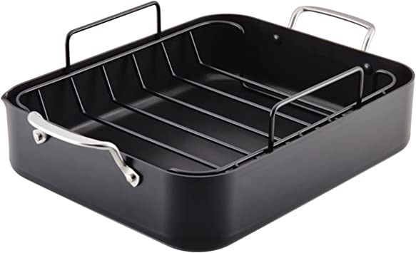 KitchenAid Hard Anodized Roasting Pan/Roaster with Removable Rack, 13 Inch x 15.75 Inch, Matte Black