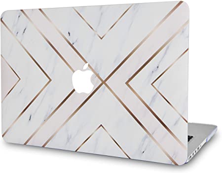 LuvCase Laptop Case for MacBook Pro 13" (2020 Release) with Touch Bar A2251/A2289 Rubberized Plastic Hard Shell Cover (White Marble Gold Stripes)