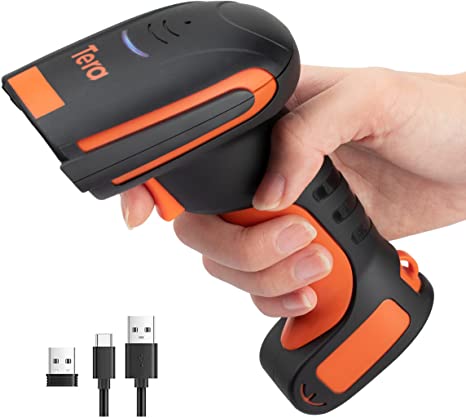 Tera Bluetooth 1D Wireless Barcode Scanner Extreme Drop Resistance Industrial Laser Bar Code Reader Bluetooth & 2.4G Wireless for Windows Mac Android iOS, Model L8100