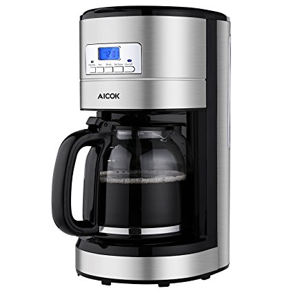 Aicok Coffee Maker , 12 Cups Programmable Coffee Maker with Timer, Coffee Pot, and Reusable Filter, Stainless Steel