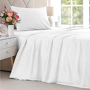 Bamboo Sheets Twin Size - Cooling Sheets Twin - 100% Bamboo Derived From Rayon - Deep Pocket Bamboo Sheets - Luxury Twin Bamboo Sheet Set - Super Soft Bamboo Sheet Set - Twin Bamboo Sheet Set - White