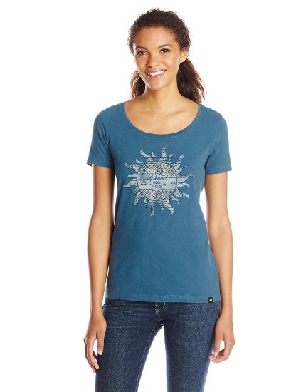 Life is good Women's Creamy Scoop Tribal Stitch Sun T-Shirt (Pacific Blue)