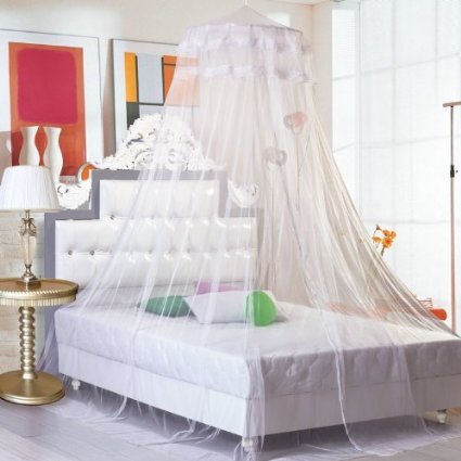 GYBest Round Lace Curtain Dome Bed Canopy Netting Princess Mosquito Net (White)