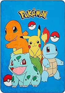 Pokemon Pikachu Fleece Throw Blanket Plush Throw - Pikachu Charmander Bulbasaur Pokeball Throw Blanket (Blue Group)