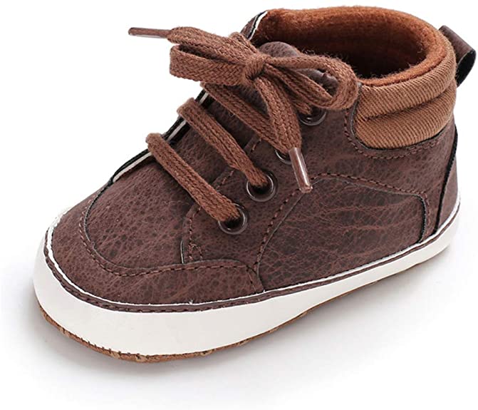 TIMATEGO Baby Boys Girls Shoes High Top Ankle Boots PU Leather Lace Up Non Slip Infant Toddler Sneaker First Walker Crib Shoes 3-18 Months