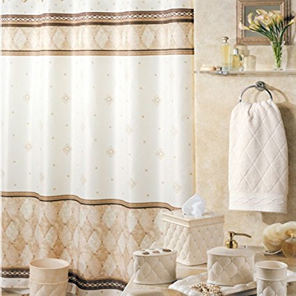 DS BATH Corinthia Beige Diamond Shower Curtain,Mildew Resistant Polyester Fabric Shower Curtain,Print Shower Curtains for Bathroom,Contemporary Decorative Waterproof Bathroom Curtains,72"W x 78"H