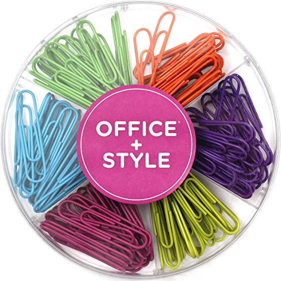 Decorative Large Multi Colored 50 mm Paper Clips for Home and Office, 6 Colors for Different Projects in Reusable Organizing Container, 42 pieces, by Office Style