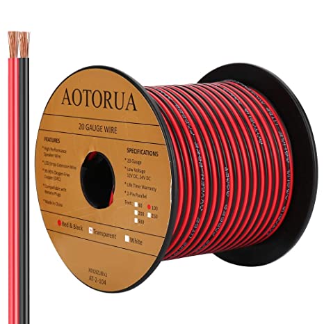 AOTORUA 100FT 20AWG Electrical Wire, 20/2 Gauge Oxygen Free Copper 12V/24V DC Red Black Zip Cord Wire Car Audio Extension Wire, LED Strip Lights Hookup Wire for Led Strips Single Color 3528 5050