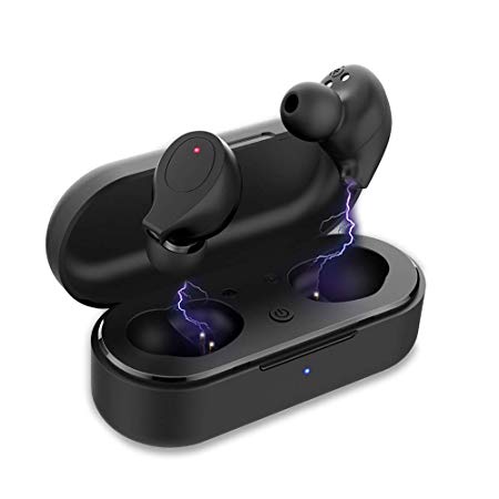 True Wireless Earbuds Bluetooth 5.0 Wireless Headphones with Hi-Fi Stereo Sound in-Ear Sport Earphones Portable Charging Case 33ft Bluetooth Range Built-in Mic by Looffy