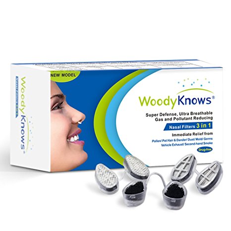 WoodyKnows 3 in 1 Nose Filters, Nasal Filters for Allergy Allergies, Combine Ultra Breathable, Super Defense and Gas & Pollutant Reducing Nasal Screen Dust Mask(3 Frames and 6 Pairs of Filters)(III-S)