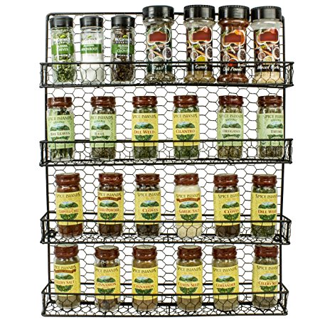 Sorbus Spice Rack and Multi-Purpose Organizer—Decorative 4 Tier Wall Mounted Storage Rack —Great for Storing Spices, Household items and More— Made of Steel (Black)