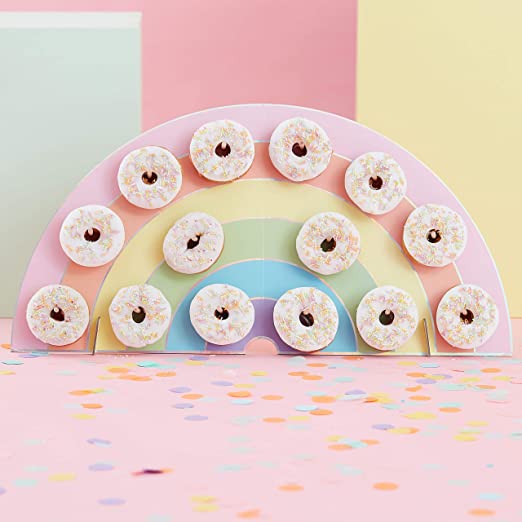 Ginger Ray Rainbow Kids Party Donut/Doughnut Wall Alternative Birthday Cake Stand Hold 14
