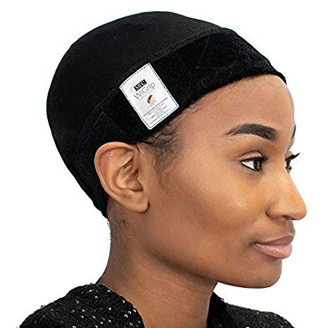 Milano Collection No-Slip WiGrip Velvet Wig Comfort Band with Value 9 Pack Nylon Wig Caps (BLACK)