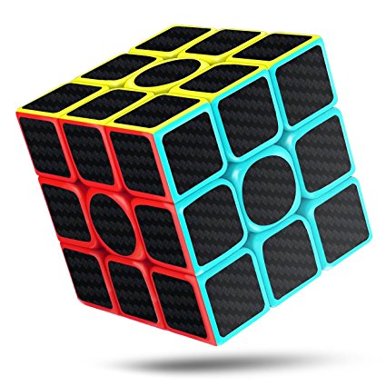 CFMOUR Speed Cube, 3x3x3 Carbon Fiber Sticker Smooth Magic Rubiks 3D Puzzle Cube, Enhanced Version, 5.7cm (Black)