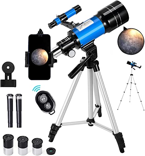 Telescope Astronomy 70/300 Telescope for Children Beginners Amateur Astronomers with Aluminium Tripod Smartphone Adapter and Moon Filter
