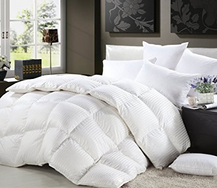 1200 Thread Count TWIN / TWIN XL Size Siberian Goose Down Comforter 100% Egyptian Cotton 750FP, 50oz & 1200TC - White Stripe