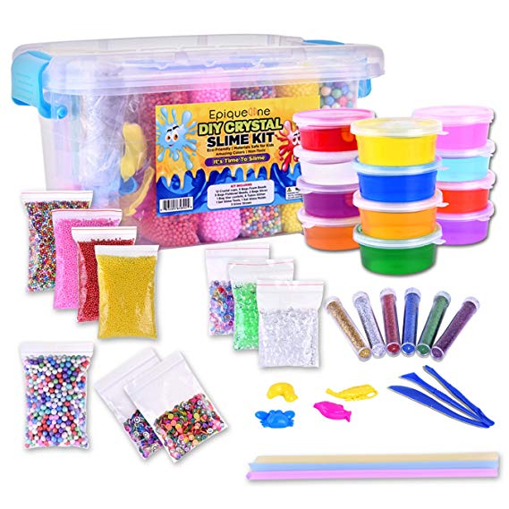 EpiqueOne DIY Slime Kit: 47-Piece Fluffy Slime Making Supplies| 12 Cups Crystal Slime Colorful Foam/Fishbowl Beads Glitter & Slime Tools In Slime Container|For Holidays Birthday