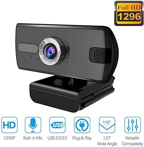 Lemnoi HD PC Webcam, USB Webcam with Microphone for Laptop Desktop, 1296p Web Cam for Live Streaming, Gaming, Video Conferencing Calling, 360°Rotatable Plug and Play Computer Camera for Windows, Mac