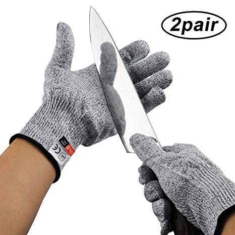 Cut Resistant Gloves By ANRUI - Level 5 Protection, EN388 Certified Safety Cutting Gloves For Hand Protection, Kitchen, Outdoor Yard Work (2 Pair Large)