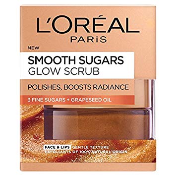 L'Oreal Paris Smooth Sugar Glow Grapeseed Face and Lip Scrub, 50 ml