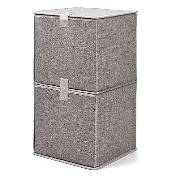 EZOWare 2-Tier Storage Organizer, Collapsible Cube Basket Bins Boxes with Pull Down Opening for Home, Nursery Home, and Office - Gray