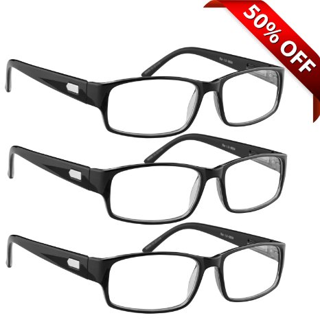 Reading Glasses  3 Pack Always Have a Professional Look Crystal Clear Vision and Sure-Flex Comfort Spring Arms and Dura-Tight Screws 180 Day Guarantee 250