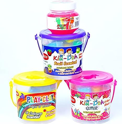 Rabbit Dough Glitter Bucket   Dough Fruit Scented Bucket   Play Clay 8 Colors Bucket   Slime Neon 100g Combo of 4|Modelling Dough|Activity Set | Dough Kids Play | Multicolor |6 Vibrant Shades|Roller and Cutter Ideal for 3