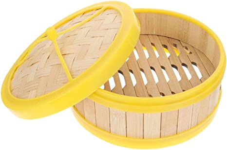 Bamboo Wooden Steamer, Handmade Chinese Kitchen Food Making Cookware Steamer Basket with Lid for Rice Vegetables Meat Fish(6 inch-steamer with lid)