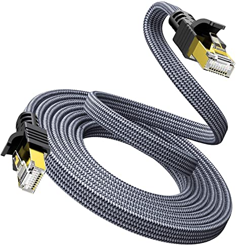 100FT Long Ethernet Cable Indoor/Outdoor,Snowkids RJ45 LAN Patch Cords Network Cat7 Flat Cable Shielded, for Network Switches, Routers, PS4,Hubs and Other, Backward Compatible with Cat6/Cat 5e/Cat 5