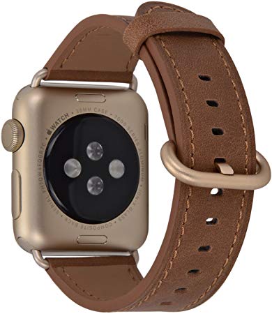 PEAK ZHANG Compatible with Apple Watch Band 38mm 40mm 42mm 44mm Women Men Genuine Leather Replacement Strap with Champagne Gold Adapter and Buckle for iWatch Series 4,3,2,1