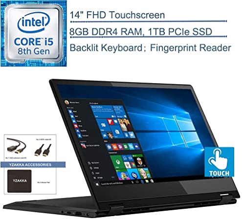 2020 Lenovo Flex 14 2-in-1 14" FHD Touchscreen Laptop Computer, Intel Quad-Core i5-8265U Up to 3.4GHz (Beats i7-7500U), 8GB DDR4 RAM, 1TB PCIe SSD, Fingerprint Reader, Windows 10, YZAKKA Accessories