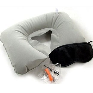 Inflatable Travel Flight Pillow U Neck Rest Cushion Eye Mask Earplugs