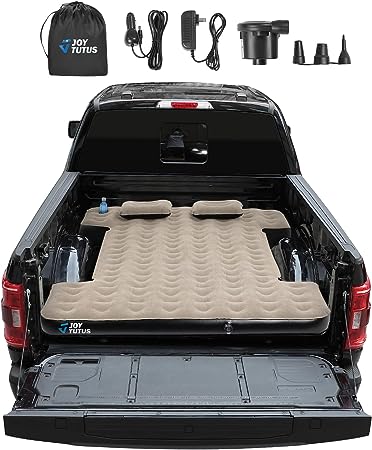 JOYTUTUS Truck Bed Air Mattress for 6-6.5Ft, Full Size Inflatable Air Mattress Short Truck Beds for Outdoor Camping, Truck Tent Accessories with Pump, Carry Bag & Cup Holder & Cavity Design