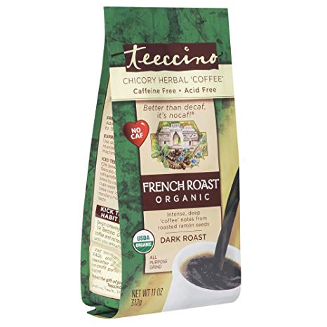 Teeccino Chicory Coffee Alternative – Organic French Roast – Herbal Coffee | Ground Coffee Substitute | Prebiotic | Caffeine Free | Acid Free, 11 Ounce