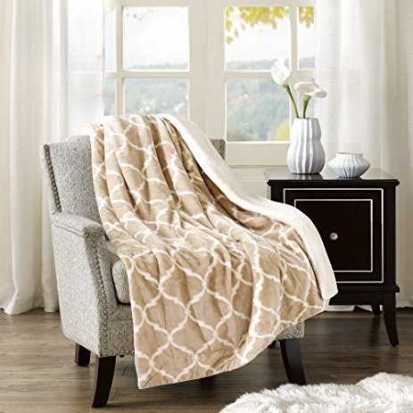 Comfort Spaces - Plush to Sherpa Blanket Throw - 50x60 inches - Ogee - Tan