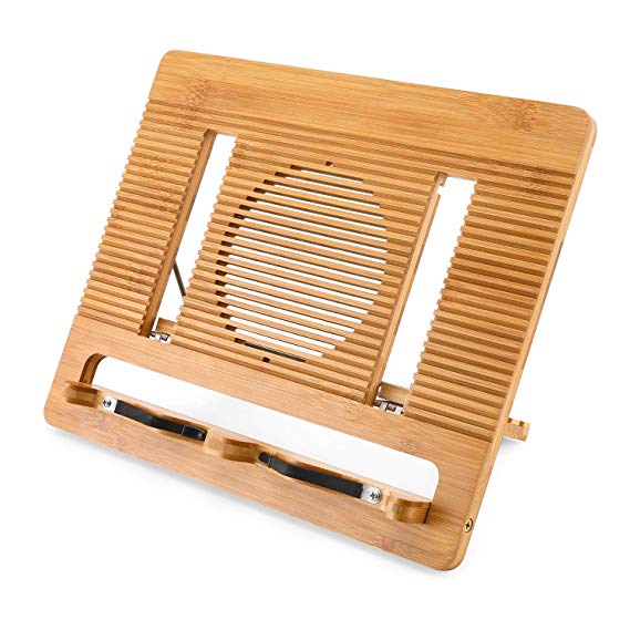 Book Stand NNEWVANTE Portable Book Holder Adjustable Desktop Cook Book Stand with 6 Angles, Bamboo Hollow Out Stand for Book, Textbook, iPad, Mac Tablet