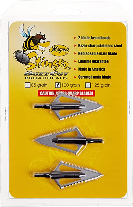Magnus SBC100-2 Stinger Buzzcut 2 Blade Broadhead Arrow 100-Grain,(Pack of 3)