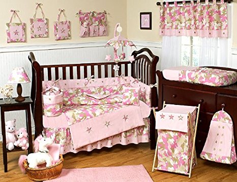 Sweet Jojo Designs Khaki and Pink Camo Camouflage Military Baby Girl Bedding 9pc Crib Set