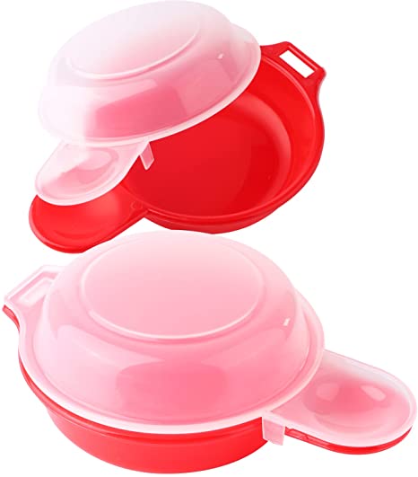 2 sets Microwave Egg Cooker,1 Minute Fast Egg Hamburg Omelet Maker Kitchen Cooking Tool(Red and clear)