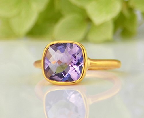 Purple Amethyst ring, stackable ring, Vermeil Gold or silver, bezel set ring, cushion ring, purple gemstone ring, February Birthstone ring, mother's day gift, stacking ring, stackable ring