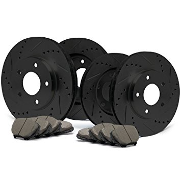 Max KT004383 [ELITE SERIES] Front   Rear Performance Slotted & Cross Drilled Rotors and Ceramic Pads Combo Brake Kit