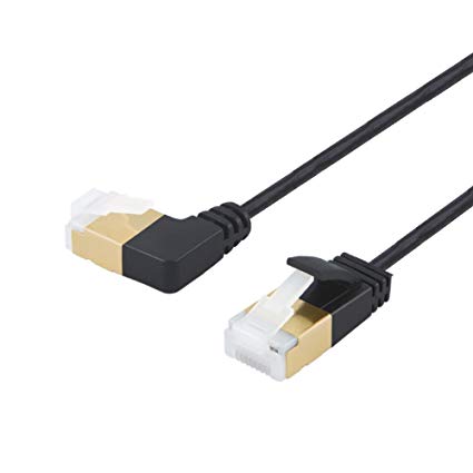 Cat7 Ultra Slim Ethernet Cable Right Angle, Cablecreation SSTP Shielded Network Patch RJ45 8P8C Cable Cat 7(Category 7), 1.8m（6FT）, Black