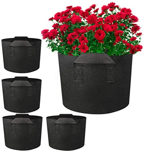 Alotpower Gallon Grow Bags, 5 Pack 5 Gallon Grow Bags Heavy Duty Thickened Nonwoven Plant Fabric Pots with Handles (Black)