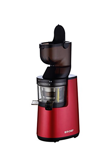 BioChef Atlas Whole Slow Juicer, 250W / 40 RPM, Whole Fruit Slow Juicer, Wide Feed Masticating Juicer - LIFETIME Warranty & Quiet Operation - Red