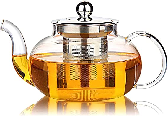 Hiware Good Glass Teapot with Stainless Steel Infuser & Lid, Borosilicate Glass Tea Kettle Stovetop Safe, Blooming & Loose Leaf Teapots, 27 Ounce / 800 ml