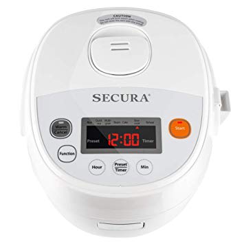 Secura SRC-08DW 7 in 1 Multi-Use Programmable Small Rice Cooker w/Advanced Fuzzy Logic Control, Food Steamer and Warmer, 8-Cup Cooked, 2L, White