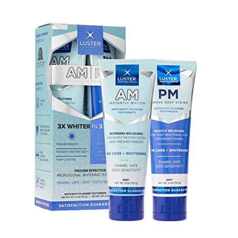 Luster Premium White | AM & PM Anticavity Fluoride Toothpaste Kit, Mint, 4 oz