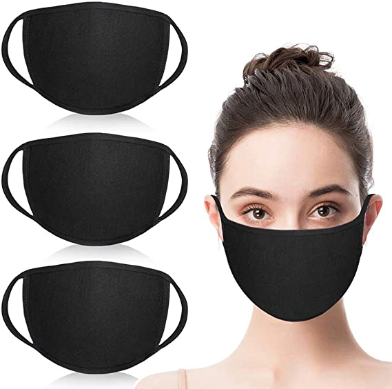 Simliber 3 Pack Unisex Fashion Mouth Mask Washable Reusable Cloth Masks Anti Dust Warm Ski Cycling Safety Face Mouth Mask,Black Cotton Face Mask for Cycling Camping Travel
