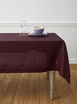 Solino Home 100% Pure Linen Tablecloth - 60 x 90 Inch Red Garnet, Natural Fabric, European Flax - Athena Rectangular Tablecloth for Indoor and Outdoor use