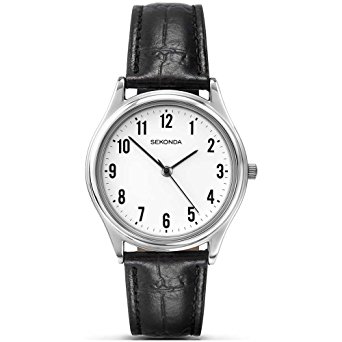 Sekonda Men's Quartz Watch with White Dial Analogue Display and Black Leather Strap 3621.27